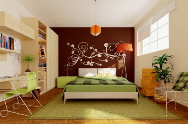 kreative-wandgestaltung-modernes-schlafzimmer-schreibtisch-aus-holz