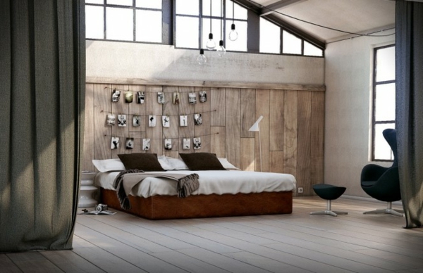 schlafzimmerwand-gestalten-elegant-aussehen dicke gardinen