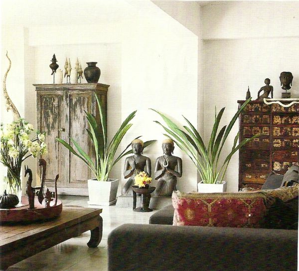 orientalische-dekoration-für-wohnzimmer-grüne-pflanzen
