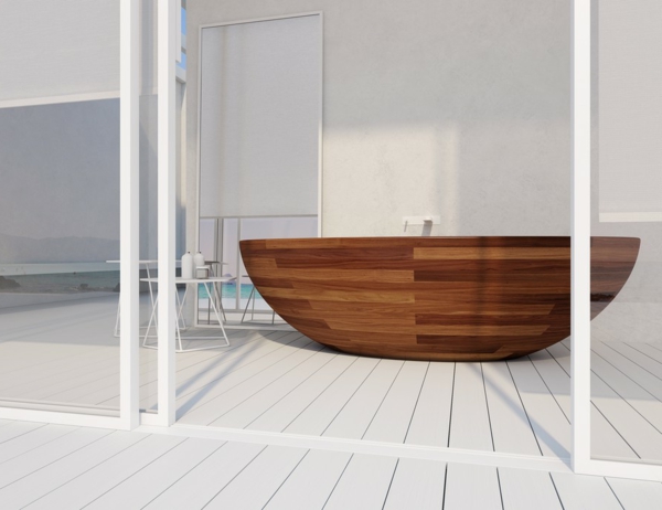 Holzbadewanne-Wallnuss-Design-weißes-Badezimmer