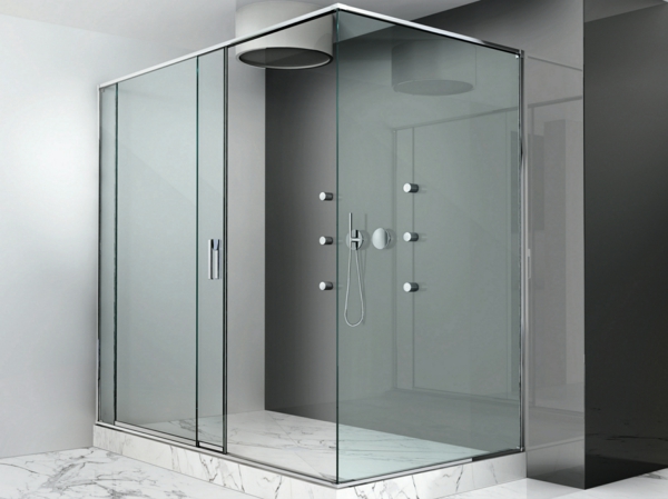 Badezimmer-Gestaltung-Dusche-mit-Kabine-aus-Glas-Design-Idee