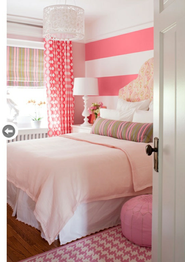 Schlafzimmer-in-Rosa-rosa-Teppich-Strefen