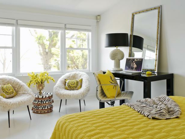 sehr-originelle-gelbe-farbgestaltung-im-schlafzimmer
