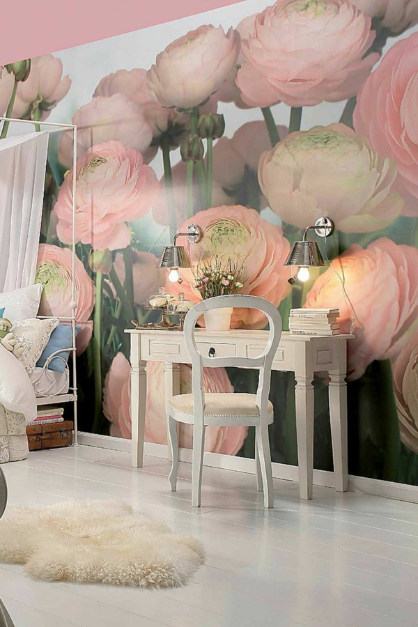 modernes-Interior-Design-wunderbare-Wandgestaltung-Tapete-mit-Blumen
