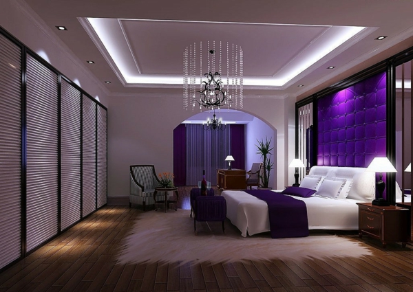 tapeten-farben-ideen-moderne-beleuchtung-im--lila-schlafzimmer