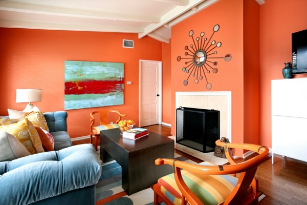 tapeten-farben-ideen-orange-wand-im-wohnzimmer