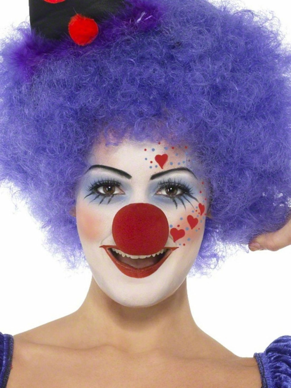 clownschminken - frau mit lila haaren - sehr schönes bild mit weißem hintergrund