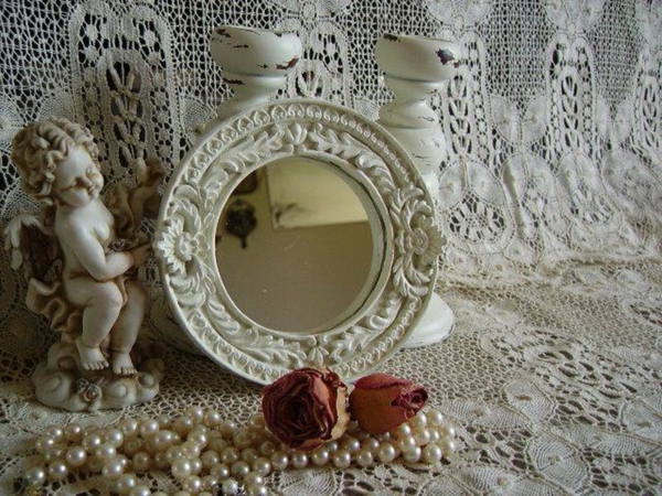 barockspiegel - kleines rundes modell in weiß