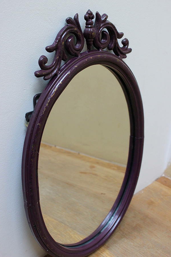 barockspiegel - ovalförmiges modell mit lila rahmen