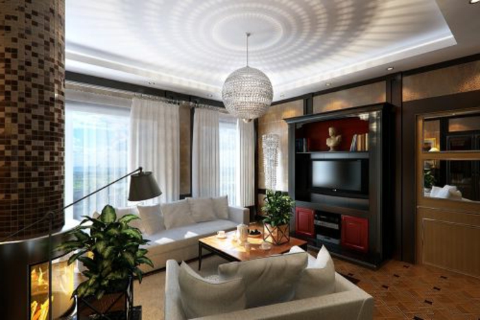 luxus-wohnzimmer-hängende-lampe-moderne-möbel