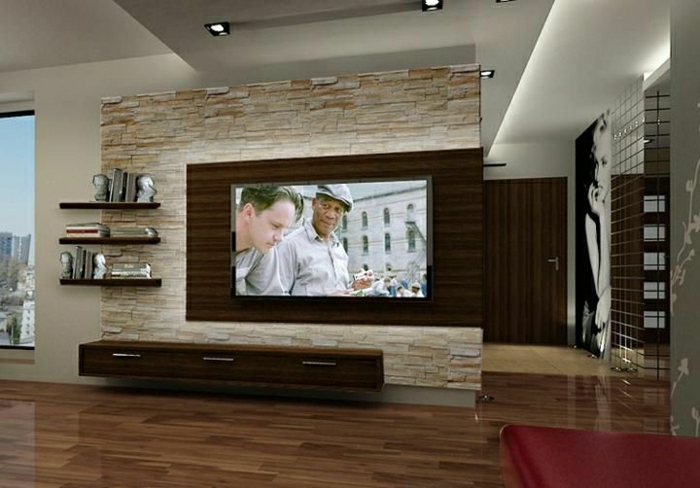 wandpaneele-steinoptik-wohnzimmer-einrichten-wohnzimmer-wandgestaltung TV Wandpaneel