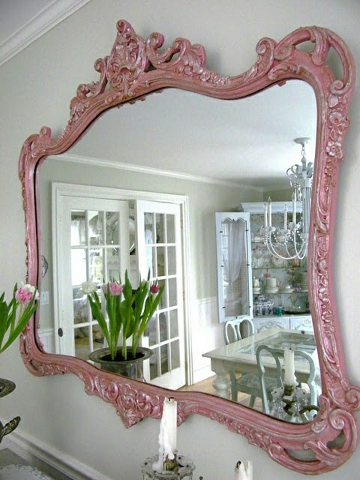 elegantes-rosa-Spiegel-vintage-Rahmen