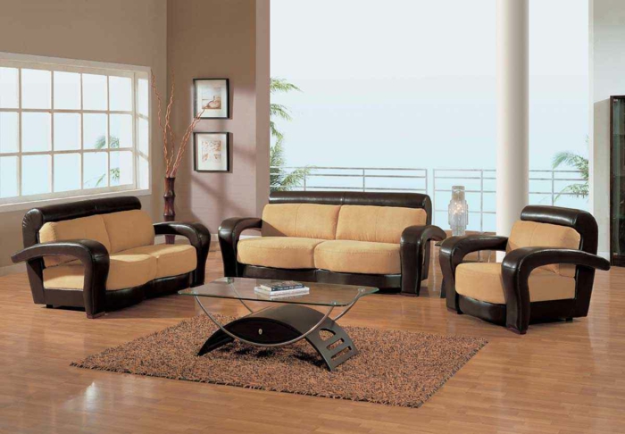 drei-kleine-Sofas-beige-braun-Leder-stilvolle-Wohnzimmer-Gestaltung