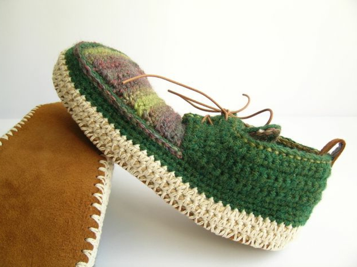 bequeme-Crochet-Herren-Hausschuhe-grün