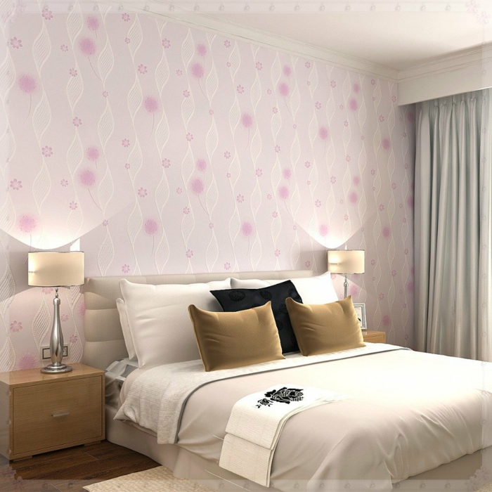 elegantes-Schlafzimmer-Interieur-retro-tapeten-rosa-Nuancen