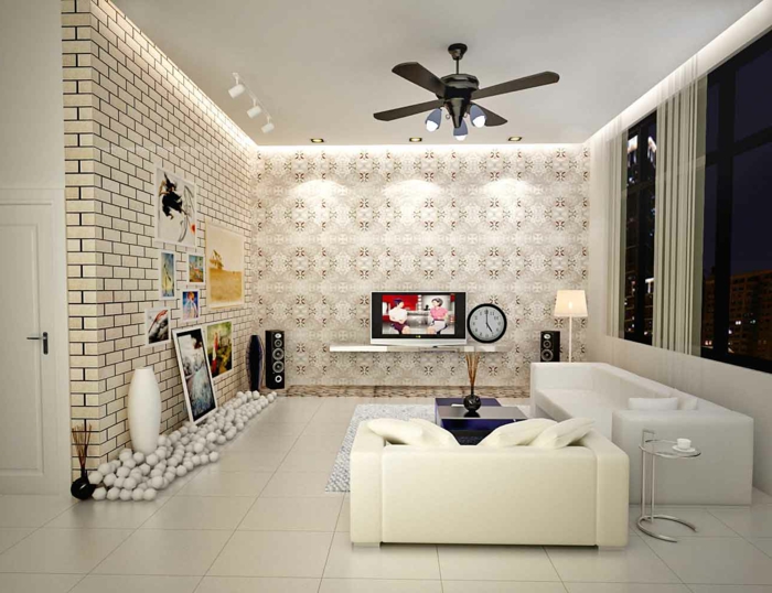 luxuriöses-Wohnzimmer-vintage-Tapete-Ziegelwand-Imitation-schöne-Dekoration