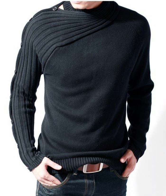 schwarzer-Pullover-Herren-asymetrisches-Modell