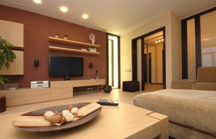 wohnzimmer neu einrichten ideen  Dumsscom - Wohnzimmer Wandgestaltung Braun