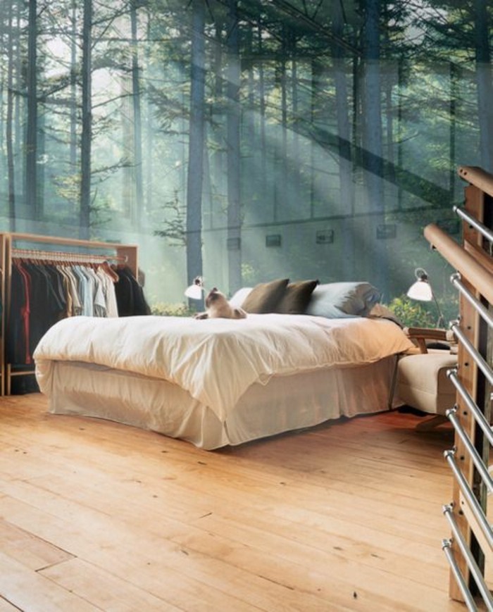 Schlafzimmer-originelles-tapeten-design-Wald