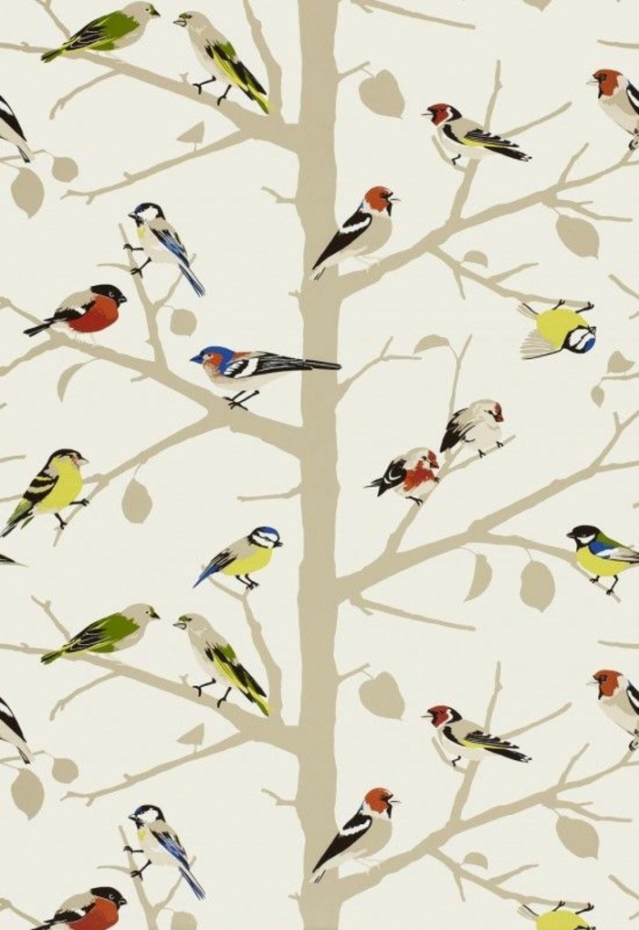 romantisches-tapeten-muster-Vögel-Bäume