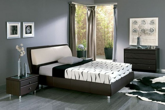 wandfarbe-grau-attraktives-modell-schlafzimmer-bequemes-bett