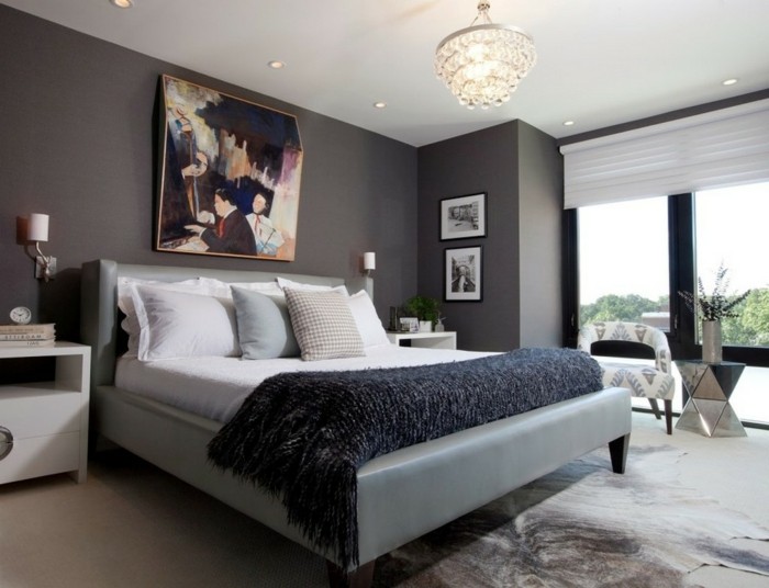 wandfarbe-grau-innovatives-modell-schlafzimmer-bild-über-dem-bett