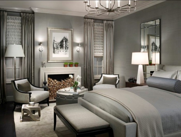 wandfarbe-grau-modernes-elegantes-schlafzimmer-gestalten