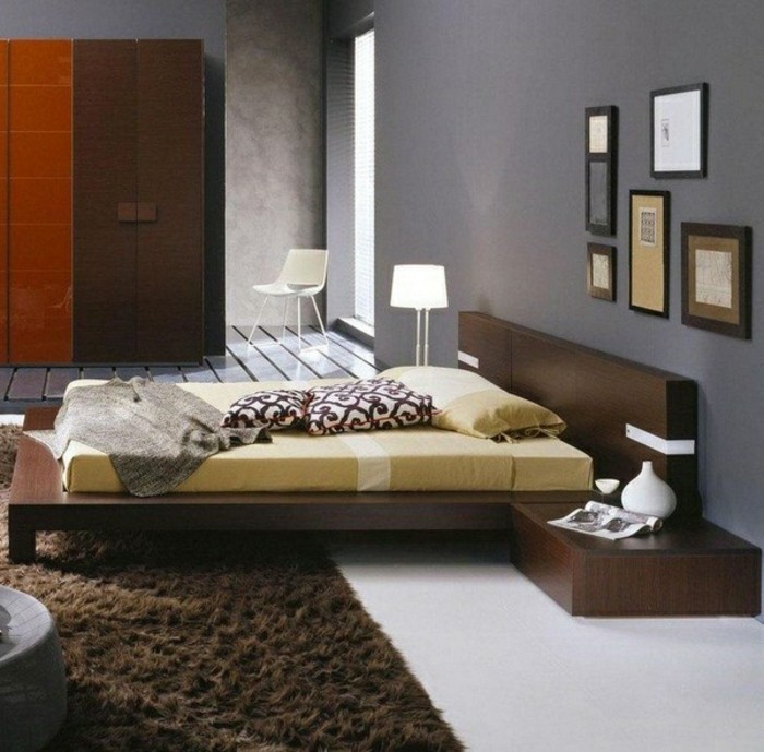 wandfarbe-grau-super-tolles-schlafzimmer-gestalten-weicher-teppich-in-braun