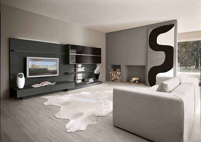 Wohnzimmer-gestalten-mit-einem-weissen-Couch-und-schwarze-Schraenke
