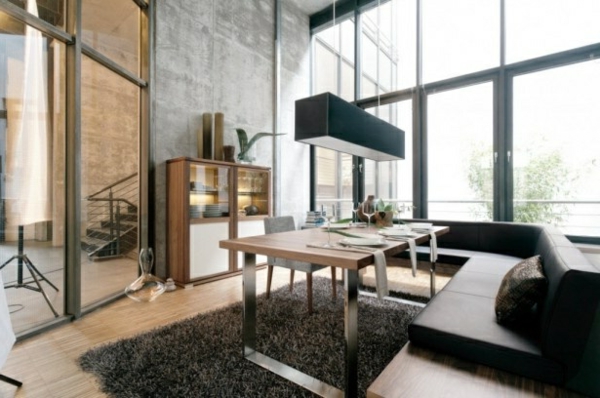 Luxus Teppich und Wangestaltung aus Glas für ein elegantes und modernes Wohnzimmer