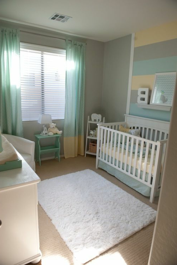 türkis und graue farbe für ein kleines babyzimmer