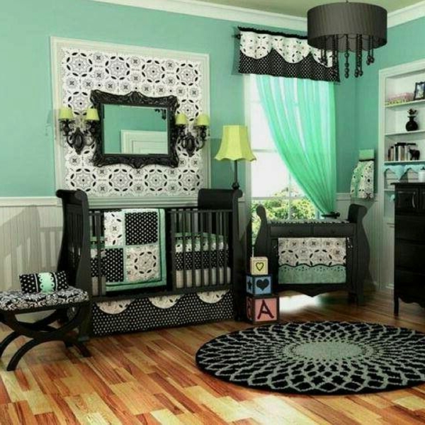 spiegel gardinen und türkis und schwarze farbe für luxus babyzimemr