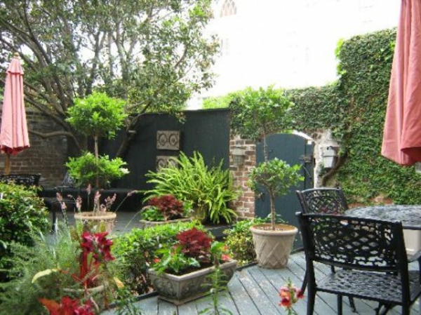 pflanzen und eine sitzecke für ein modernes garden design