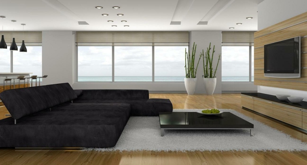 designer wohnzimmer mit modernem schwarzem couch