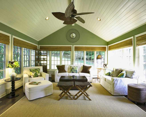 wohnzimmer mit moderner gestaltung - grüne weiße und braune farbe