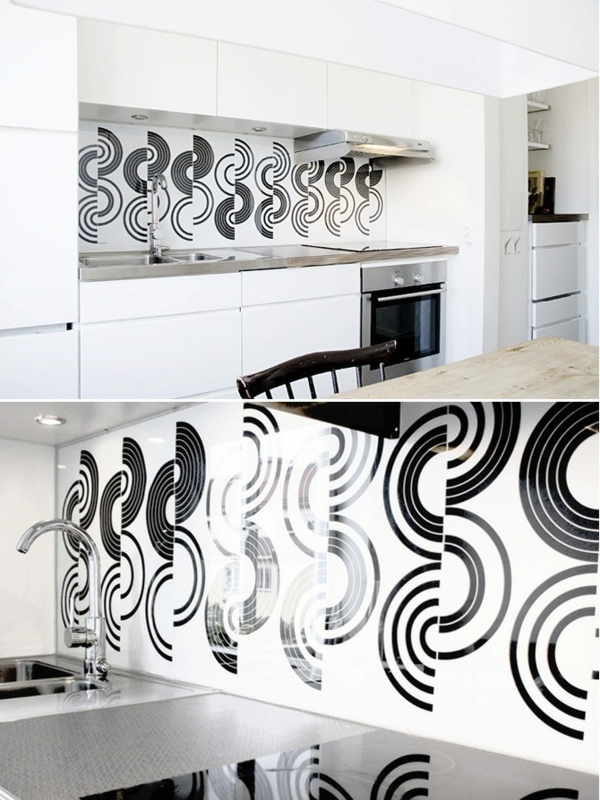 küchenspiegel mit schwarzen figuren und weißem hintergrund