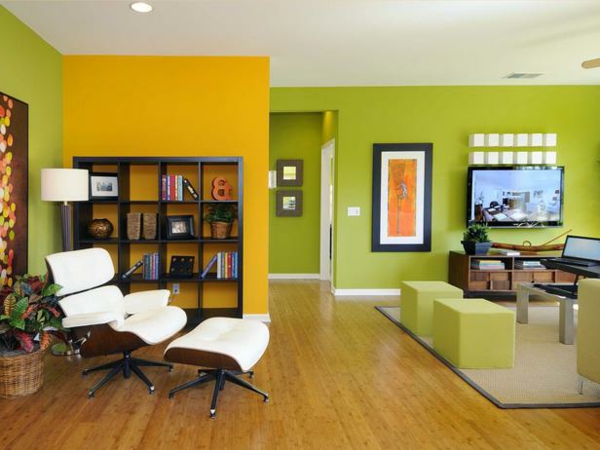 orange und grün im wohnzimmer - modernes weißes stuhl