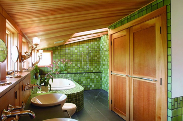 badezimmer-braun-grün- moderne kombination - bad fliesen ideen