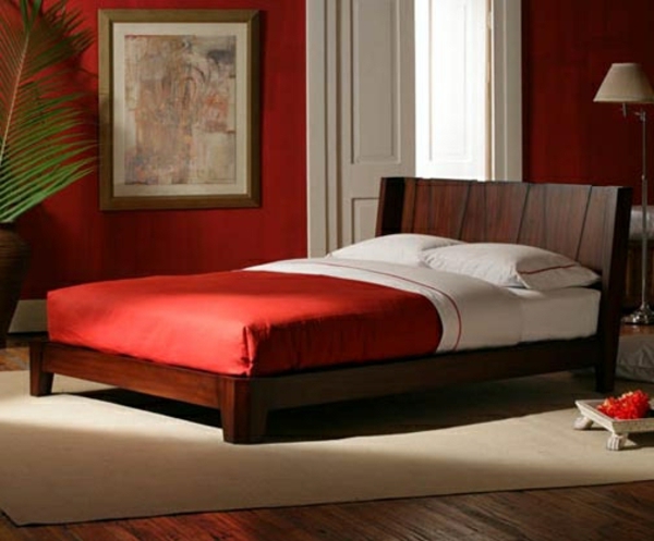 bed-im-schlafzimmer-rote-farbe- bett design