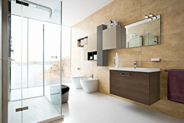 fantastisches-badezimmer-design mit ockra und braunen farbtönungen