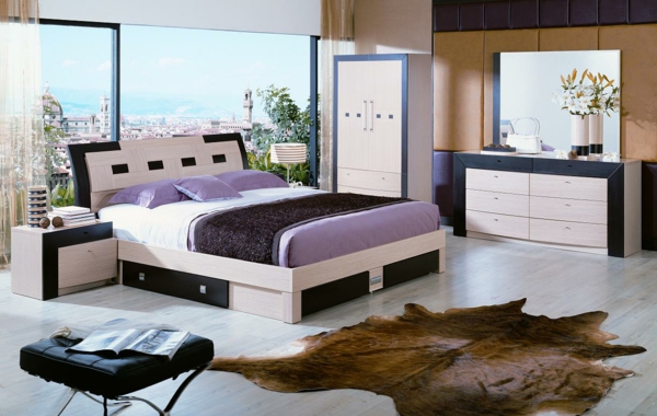 luxuriöses-schlafzimmer-mit-einem-extravaganten-teppich- und einer glaswand
