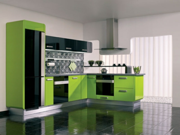 moderne-küche-in-grün-gestalten- weiße wände
