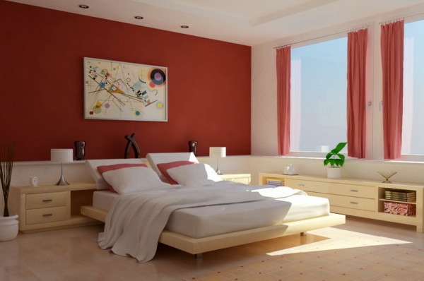 moderne-wandfarbe-fürs-schlafzimmer mit einem großen bett und weißen bettwäschen