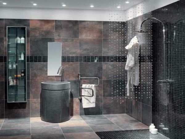 modernes-badezimmer-design-grau-braun - große duschkabine
