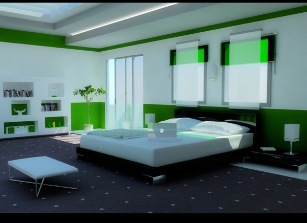 modernes-schlafzimmer-in-grün- sehr moderne gestaltung