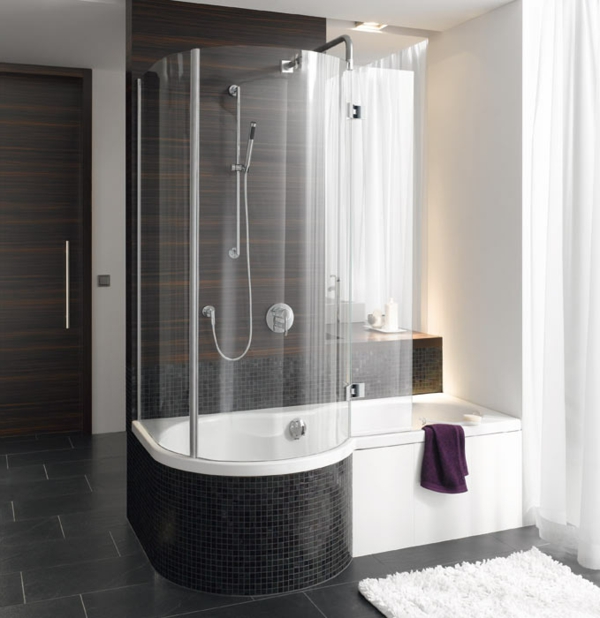 badewanne-montieren-duschkabine-einfliesen - tür in schwarz und schöne duschkabine