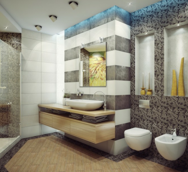 badezimmer-dekoration-grau-und-weiß-kombinieren - interessante wandgestaltung