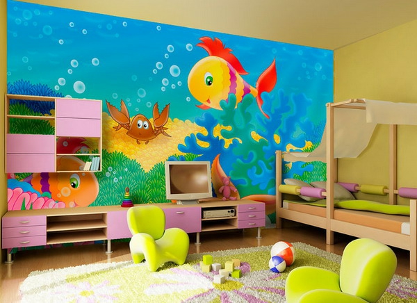farben-fürs-kinderzimmer-fisch-im-meer- niedliche kindezimmergestaltung