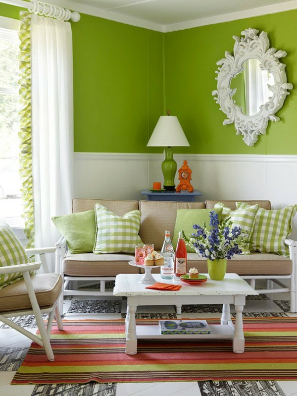 grüntöne-wandfarbe-moderne-gestaltung - dekokissen in grün