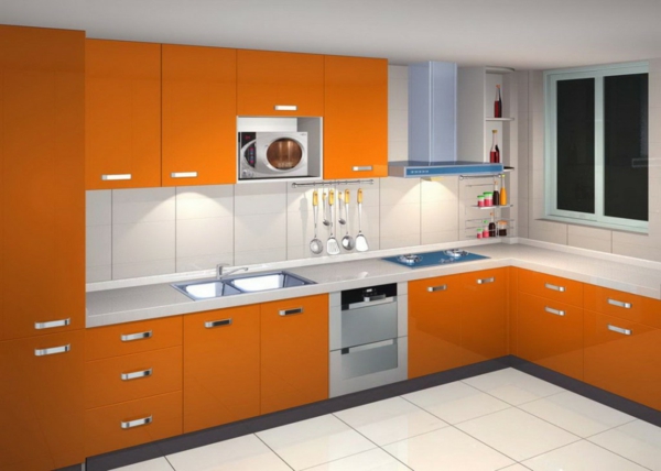 moderne-orange-küche-küchenunterschrank- ideen für küchenmöbel streichen